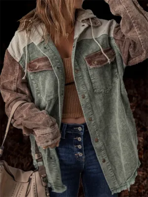 High Street Boyfriend Hooded Corduroy Jacket Coats for Women