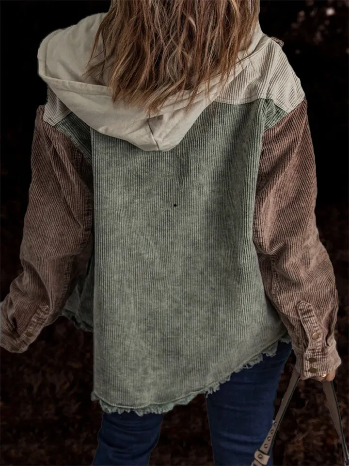 High Street Boyfriend Hooded Corduroy Jacket Coats for Women