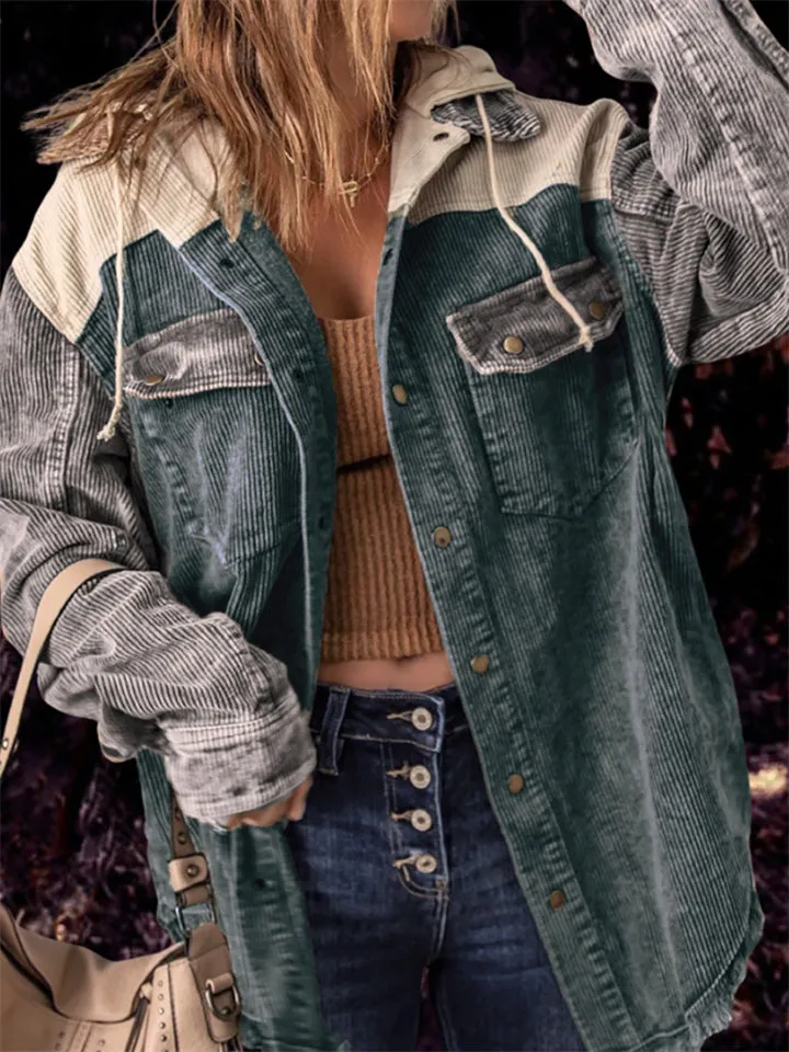 High Street Boyfriend Hooded Corduroy Jacket Coats for Women
