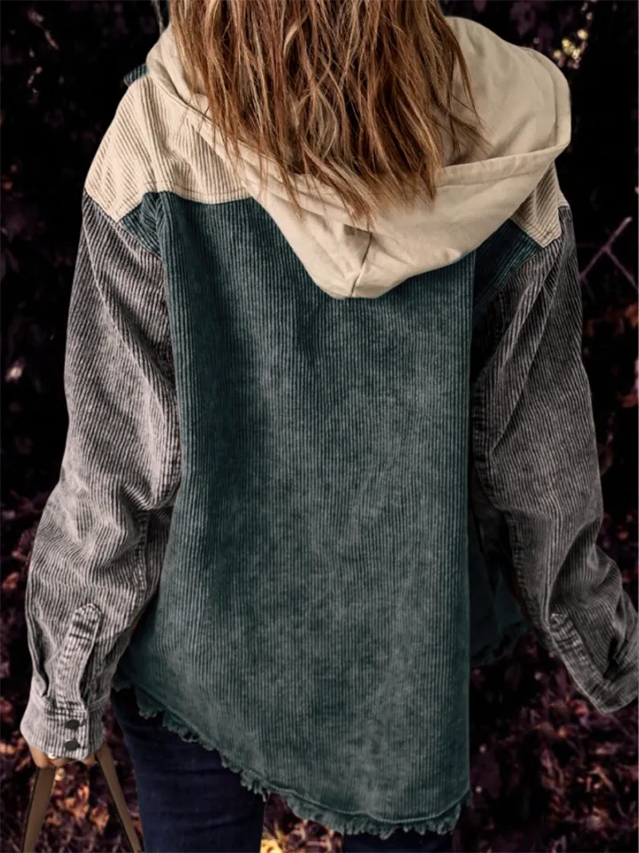 High Street Boyfriend Hooded Corduroy Jacket Coats for Women