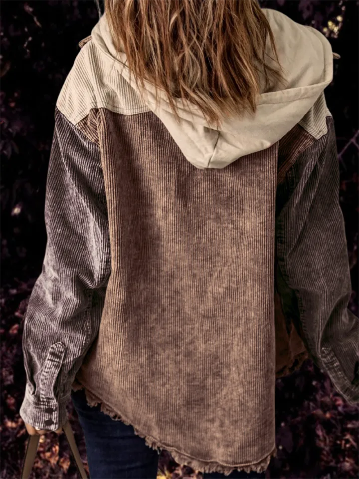 High Street Boyfriend Hooded Corduroy Jacket Coats for Women