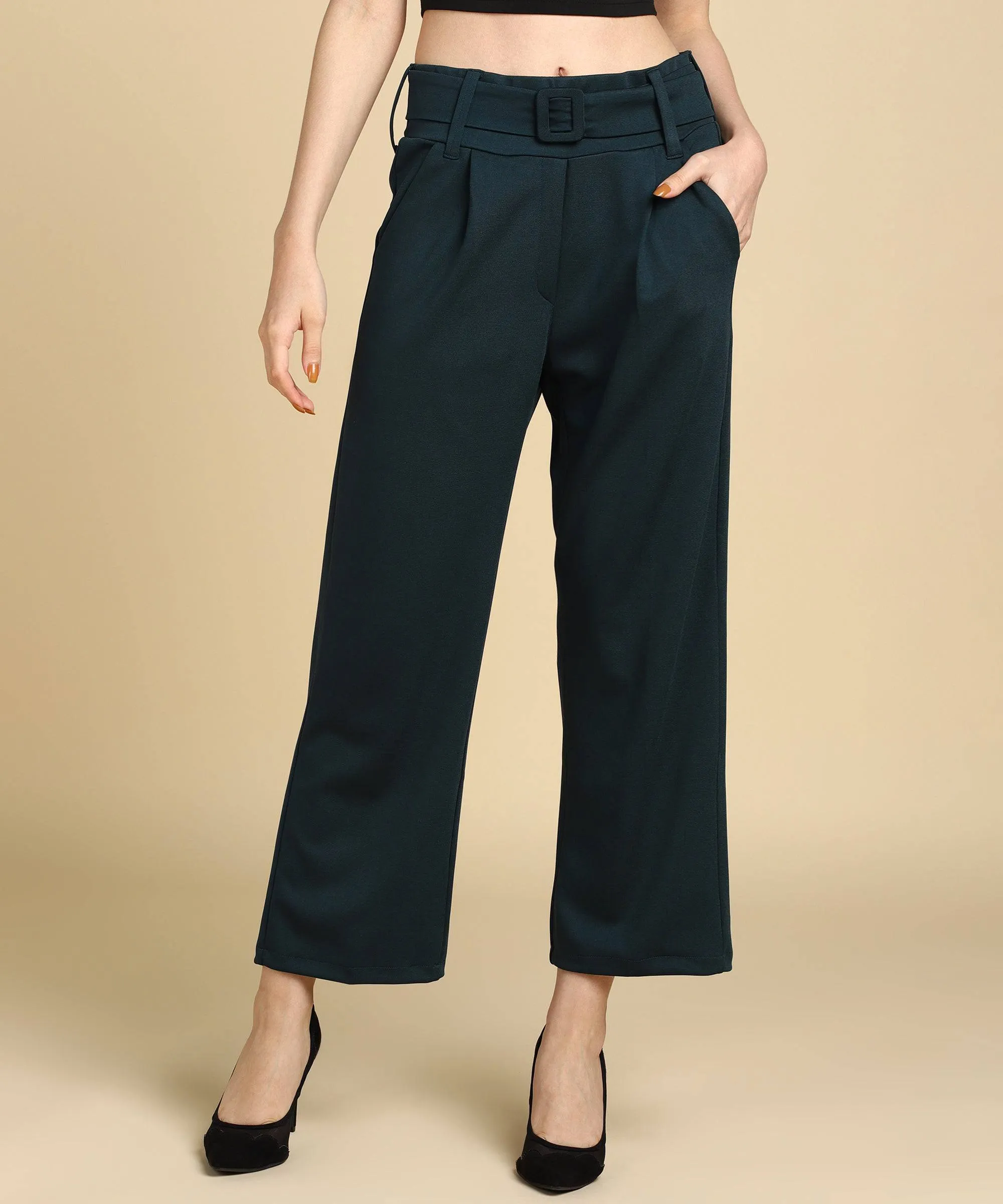 High Waist Formal Wide Leg Parallel Trouser with Belt