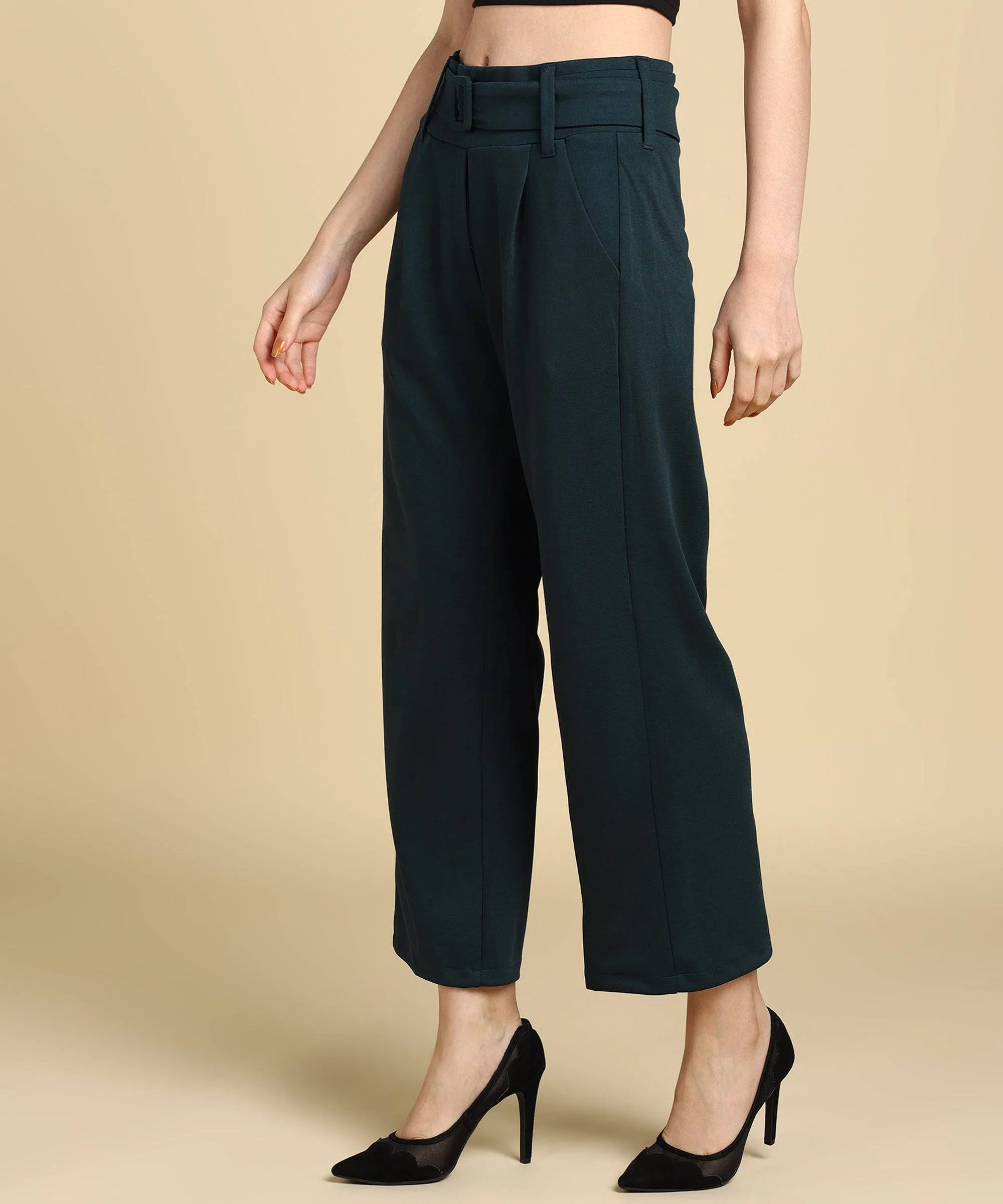 High Waist Formal Wide Leg Parallel Trouser with Belt