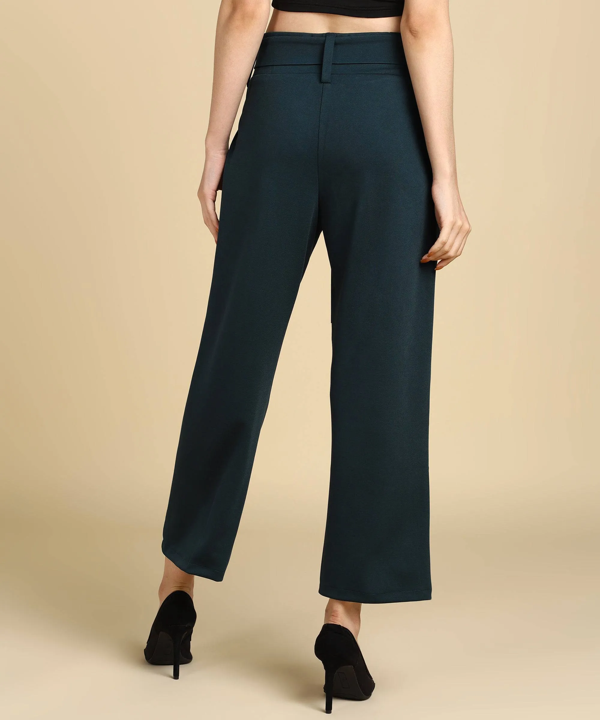 High Waist Formal Wide Leg Parallel Trouser with Belt