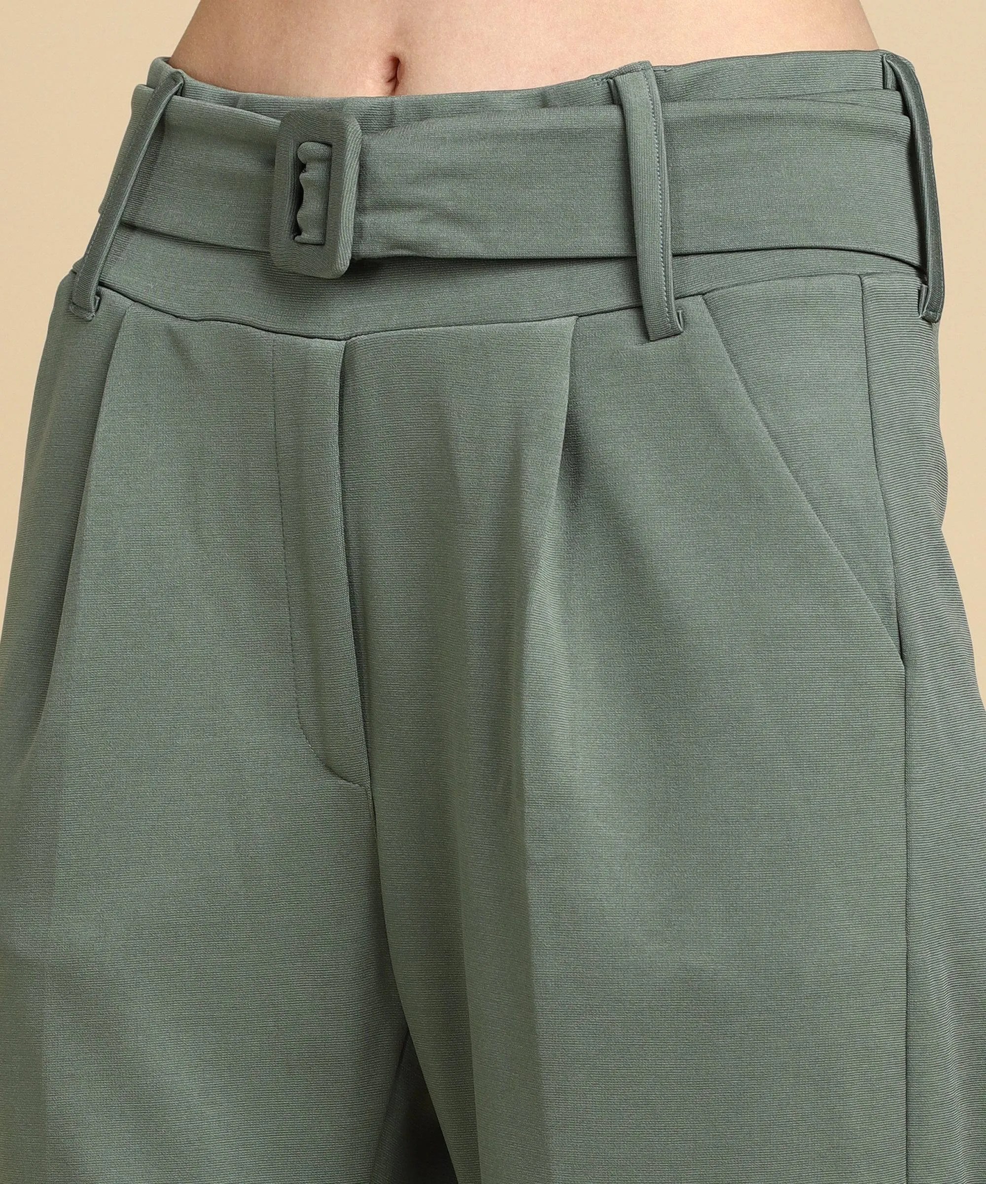 High Waist Formal Wide Leg Parallel Trouser with Belt