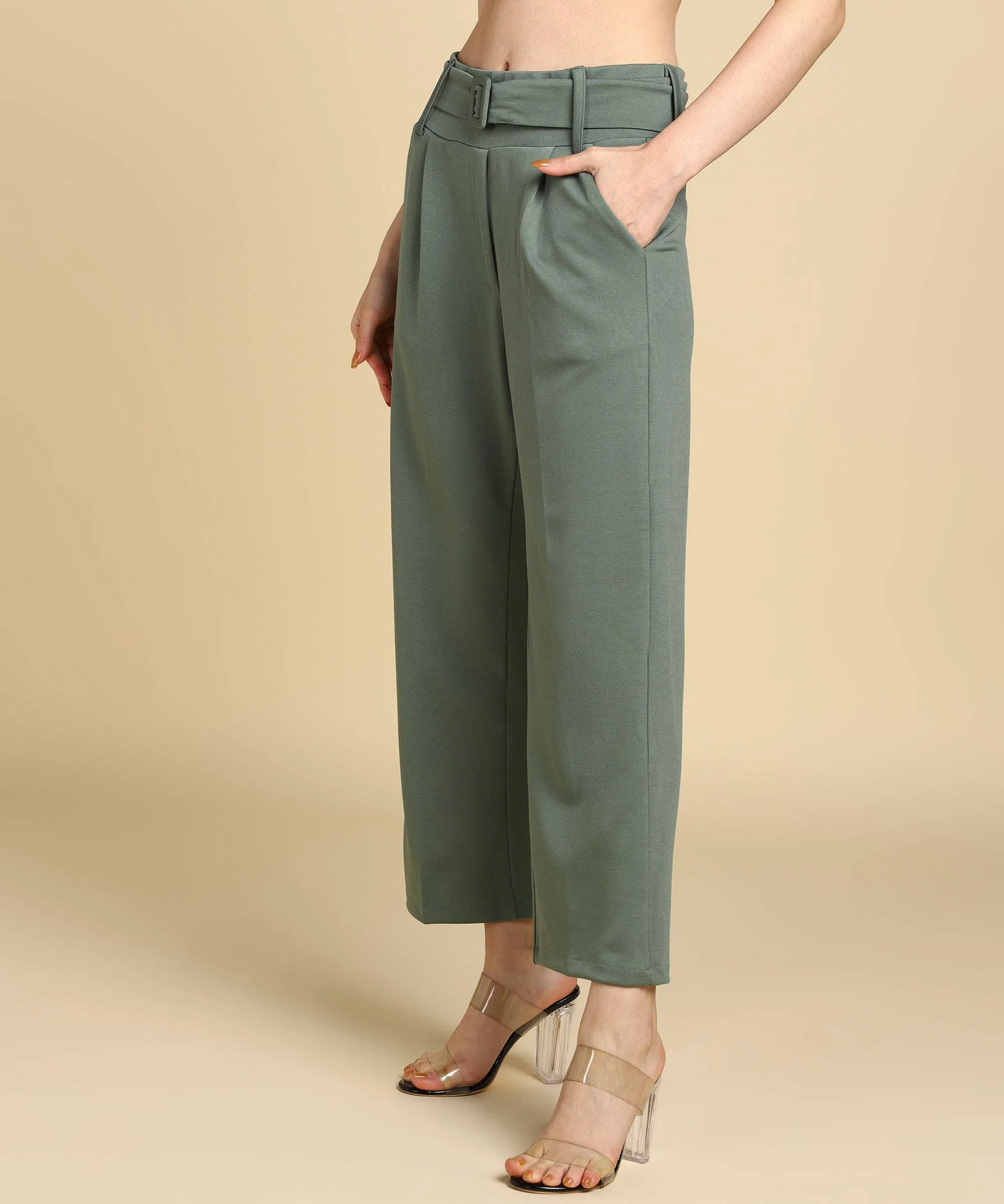 High Waist Formal Wide Leg Parallel Trouser with Belt