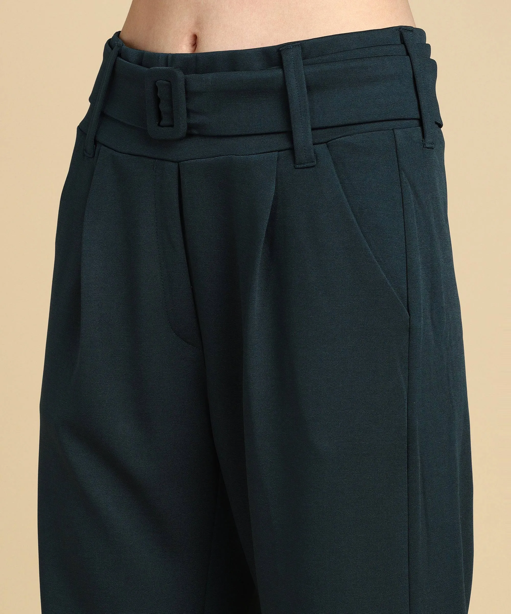 High Waist Formal Wide Leg Parallel Trouser with Belt