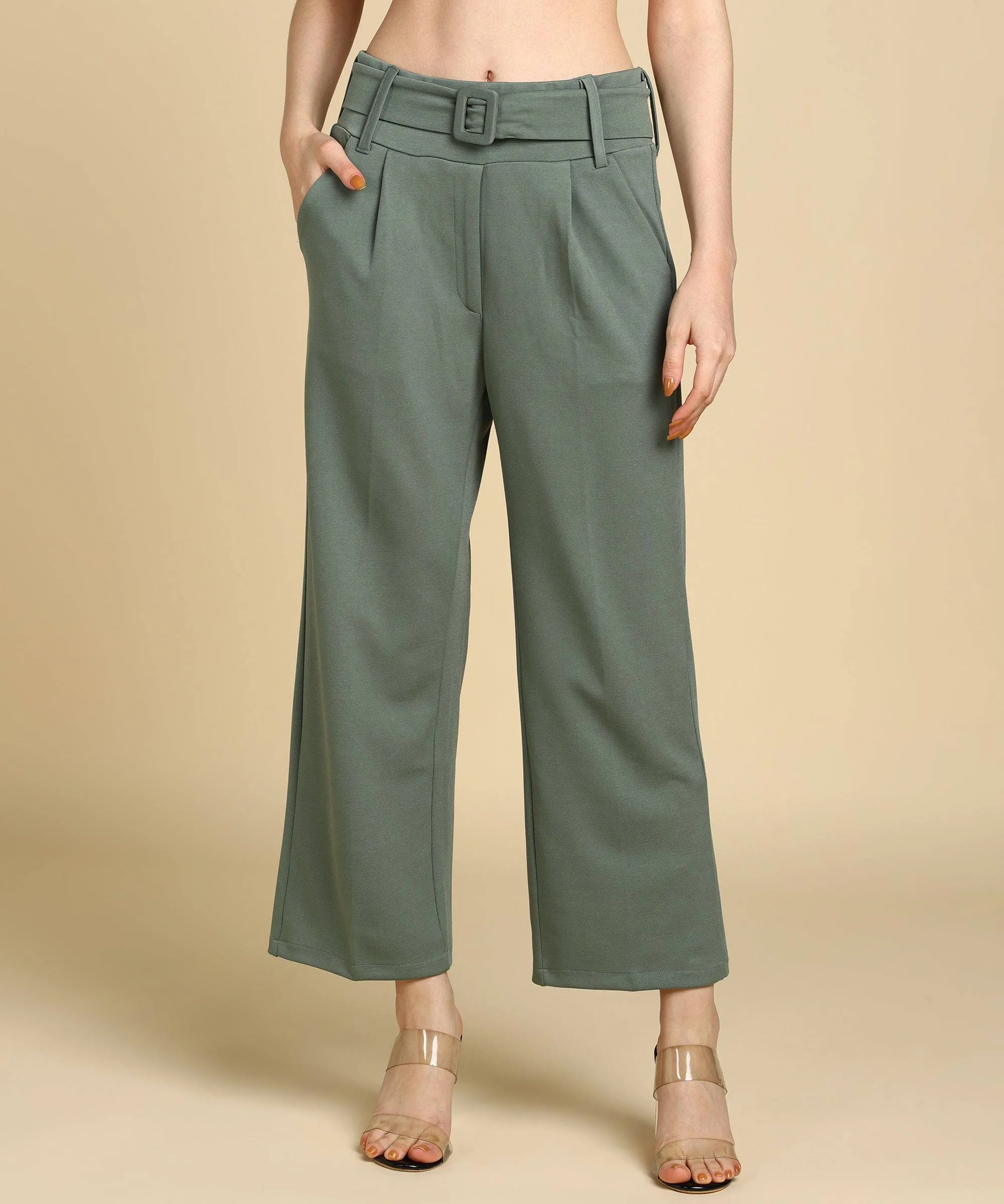 High Waist Formal Wide Leg Parallel Trouser with Belt