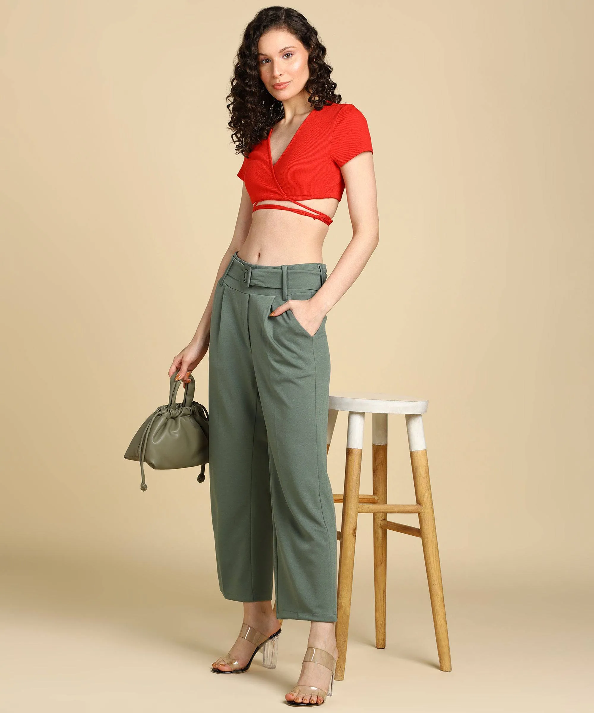 High Waist Formal Wide Leg Parallel Trouser with Belt