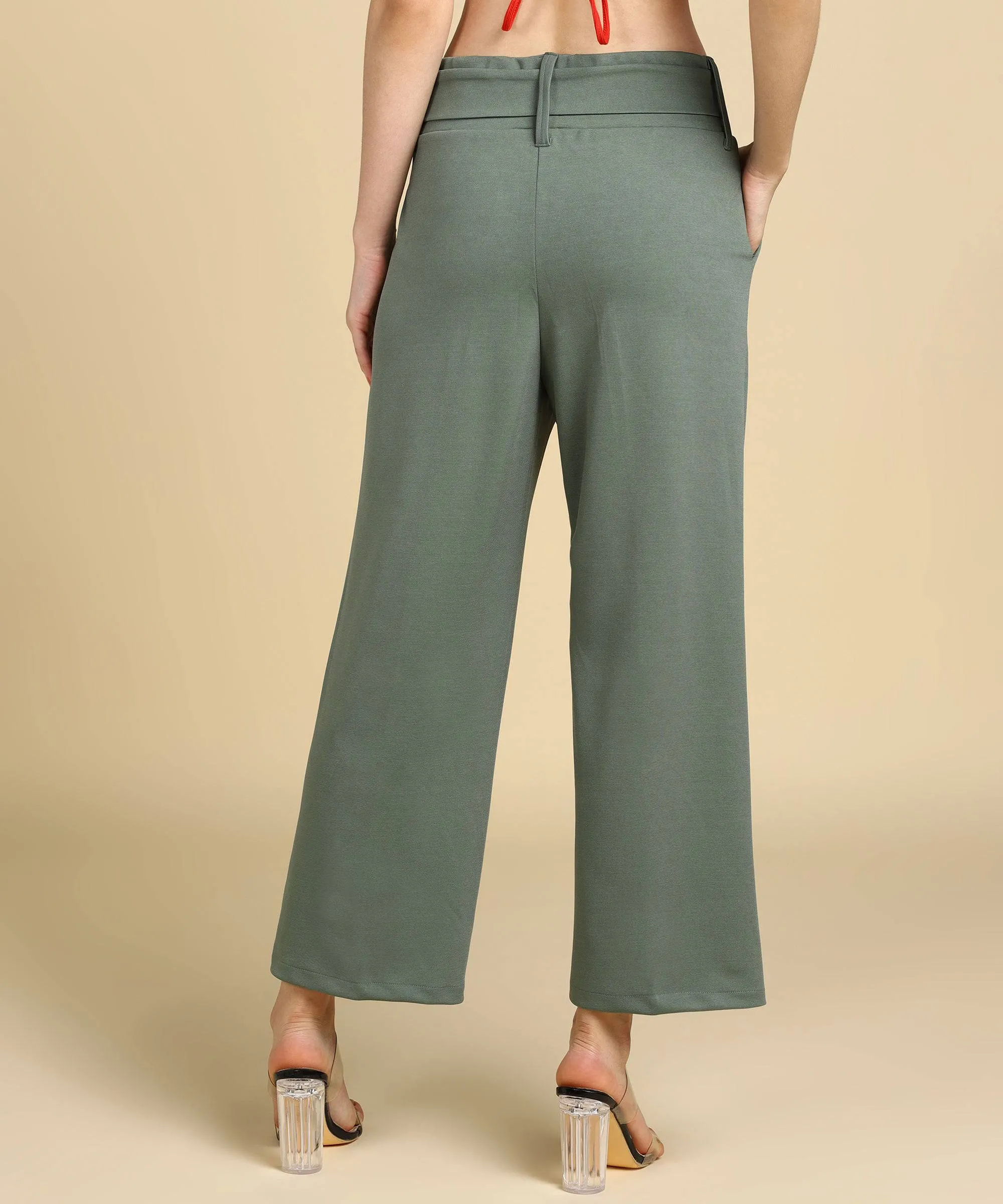 High Waist Formal Wide Leg Parallel Trouser with Belt