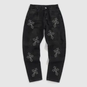 Hot Diamond Cross Loose Straight Jeans