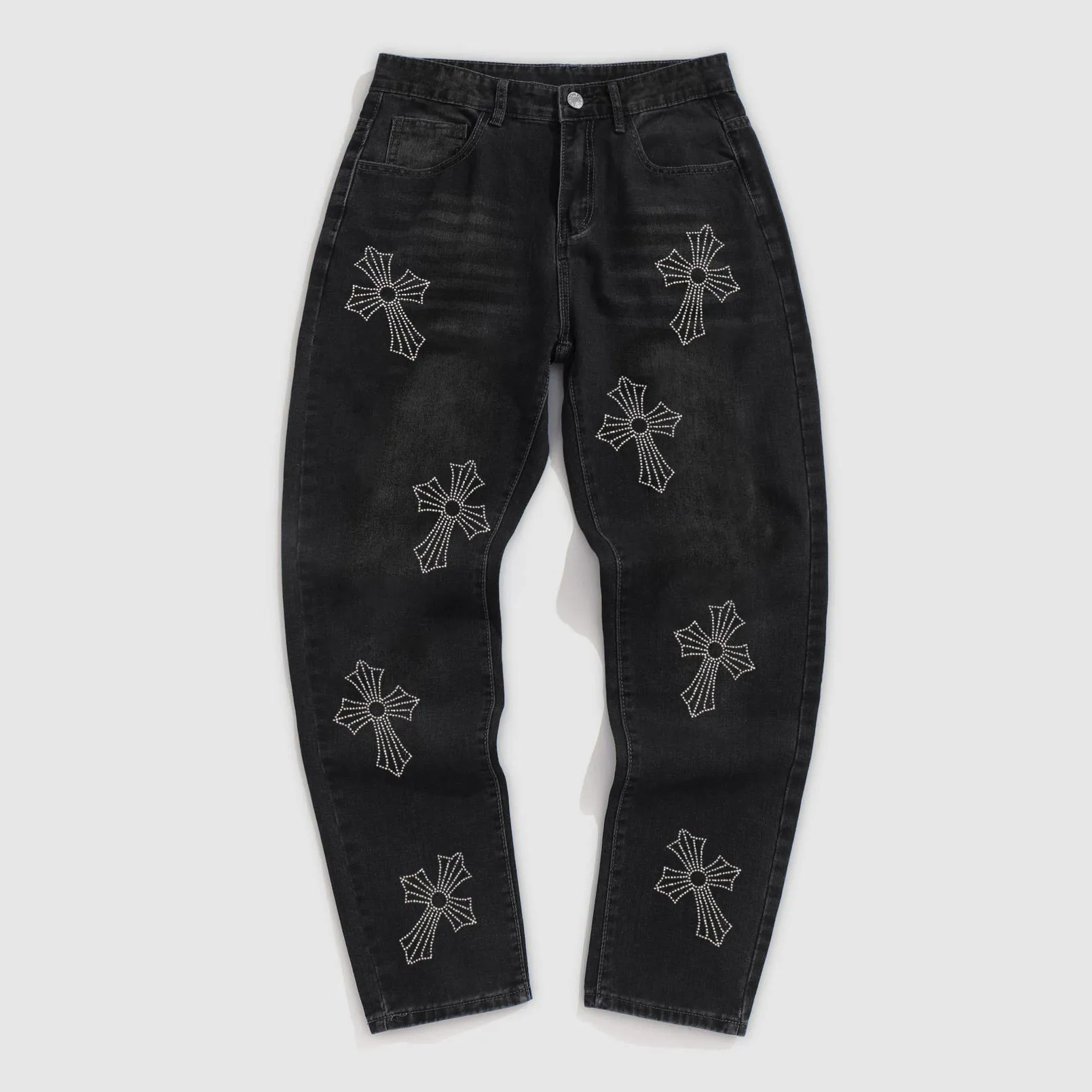 Hot Diamond Cross Loose Straight Jeans