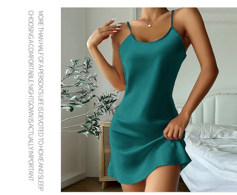 Ice Silk Nightdress Sexy Backless Leopard Hanging Pajamas Thin