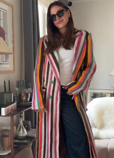 Ivy – Colorful Striped Burlap Coat for Women