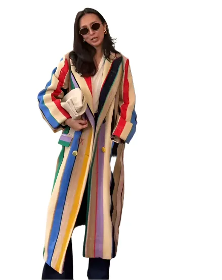 Ivy – Colorful Striped Burlap Coat for Women