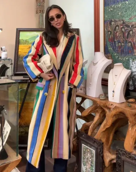 Ivy – Colorful Striped Burlap Coat for Women