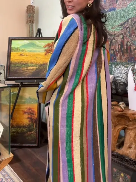 Ivy – Colorful Striped Burlap Coat for Women