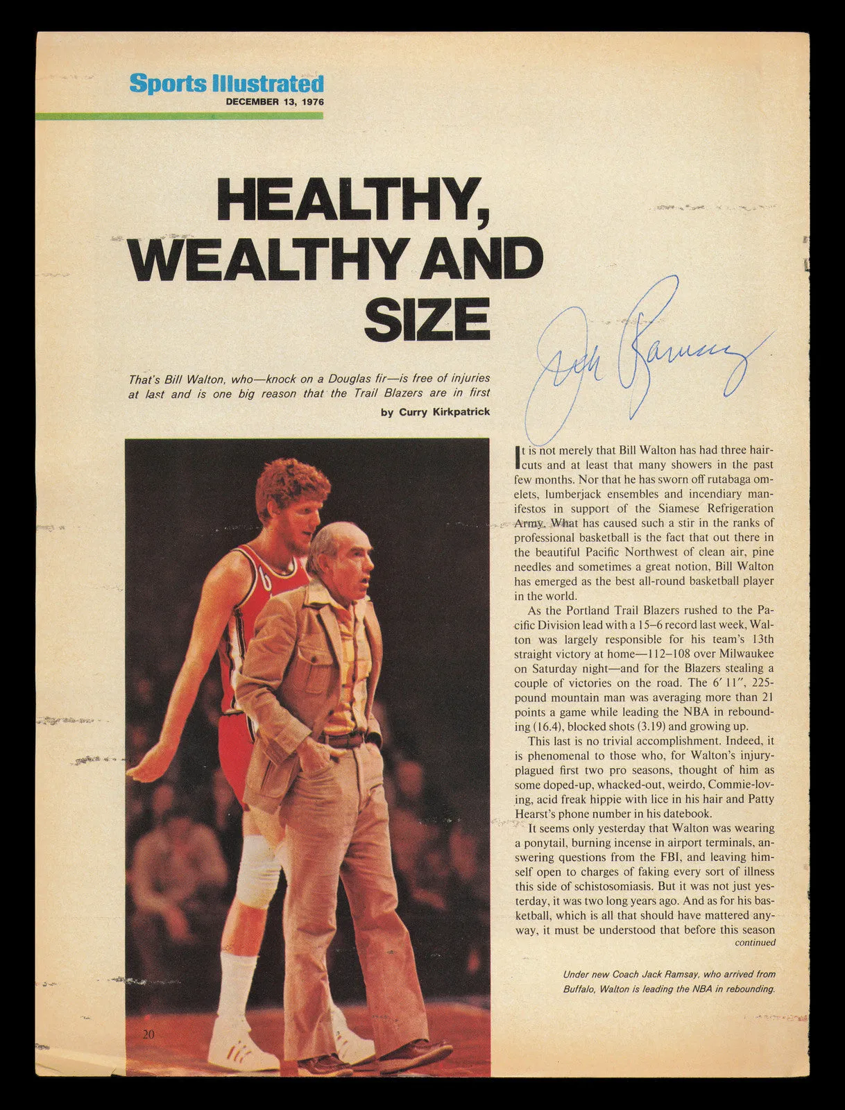 Jack Ramsay Autographed 8x11 Magazine Photo Portland Trail Blazers SKU #237977