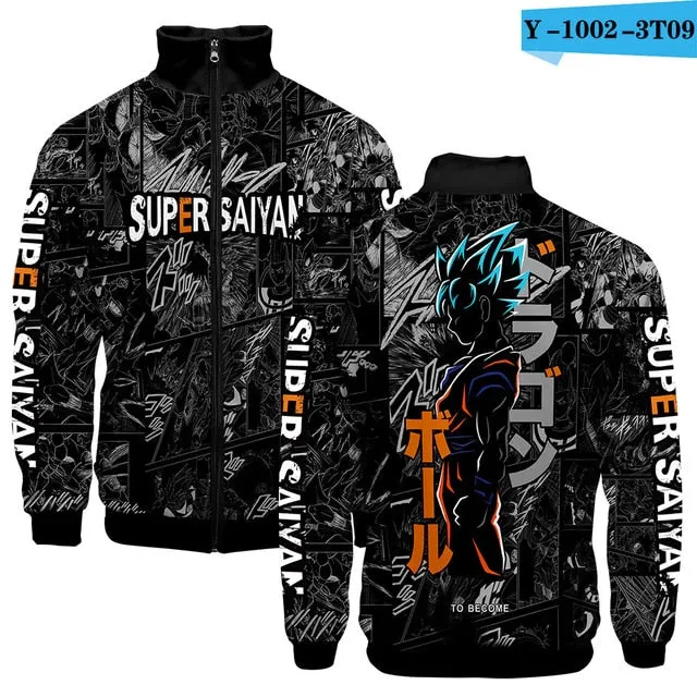 Japanese Anime Dragon Ball Goku 3D Jacket Men Women Harajuku Hip Hop New Style Hoodies Casual Stand Collar Zipper Sweatshirt