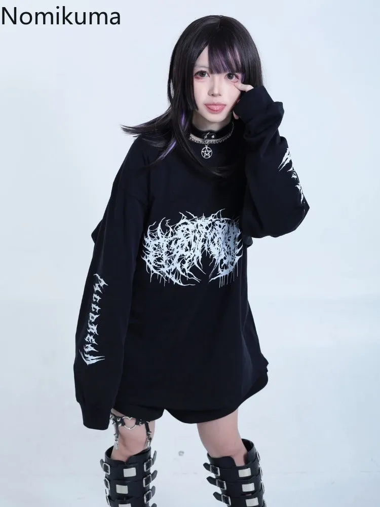 JazzHer 2025 Ropa Mujer Streetwear Hip-hop Hoodies Women Clothes Japanese Harajuku Tops O-neck Casual Sweatshirts Print Chic Y2k Hoodie