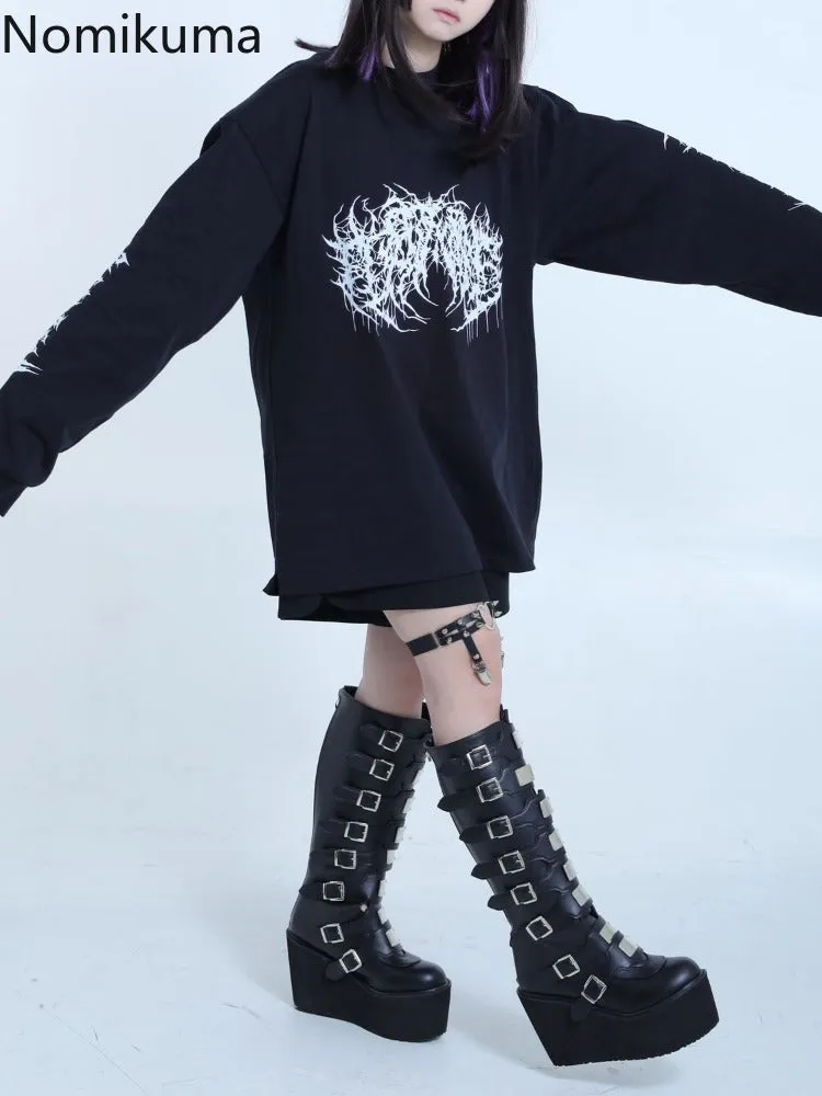 JazzHer 2025 Ropa Mujer Streetwear Hip-hop Hoodies Women Clothes Japanese Harajuku Tops O-neck Casual Sweatshirts Print Chic Y2k Hoodie