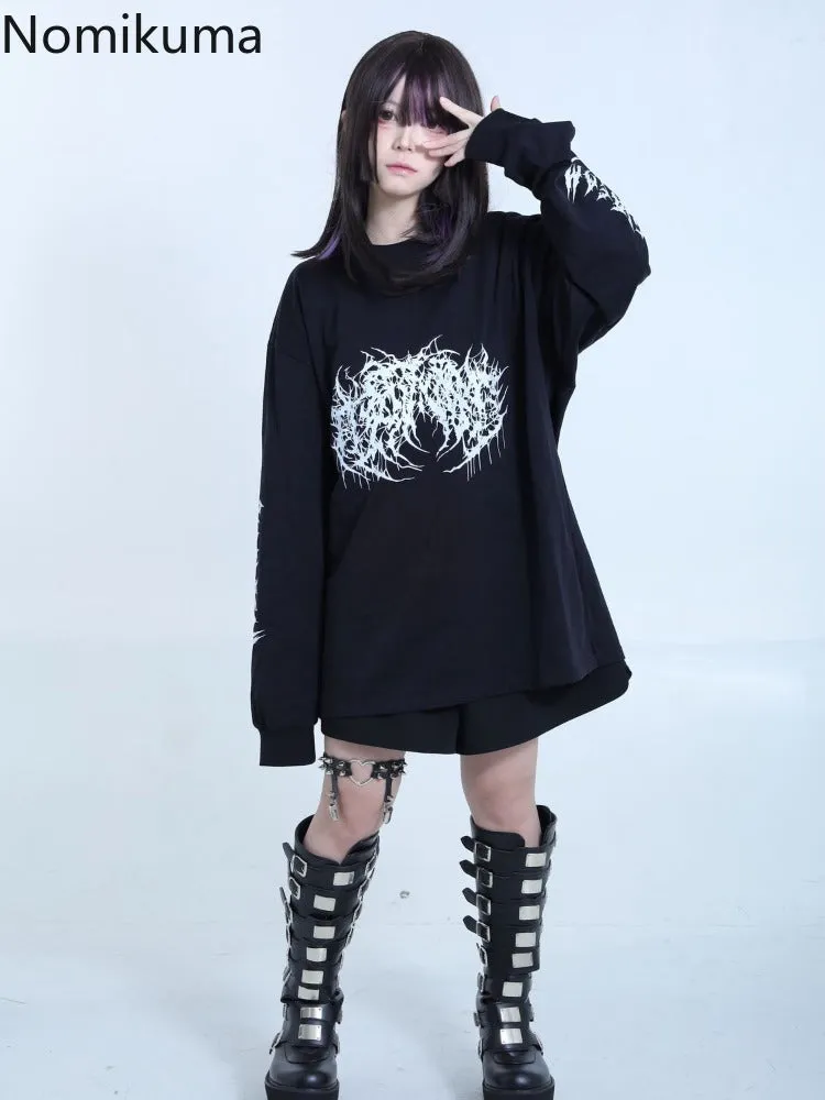 JazzHer 2025 Ropa Mujer Streetwear Hip-hop Hoodies Women Clothes Japanese Harajuku Tops O-neck Casual Sweatshirts Print Chic Y2k Hoodie