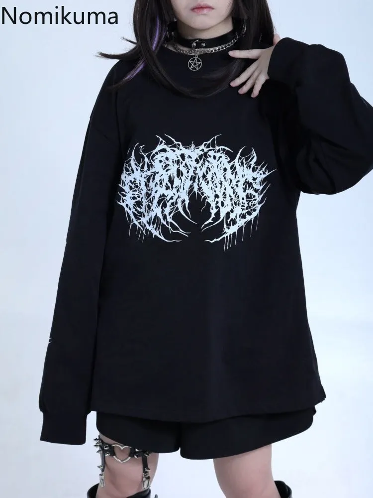 JazzHer 2025 Ropa Mujer Streetwear Hip-hop Hoodies Women Clothes Japanese Harajuku Tops O-neck Casual Sweatshirts Print Chic Y2k Hoodie