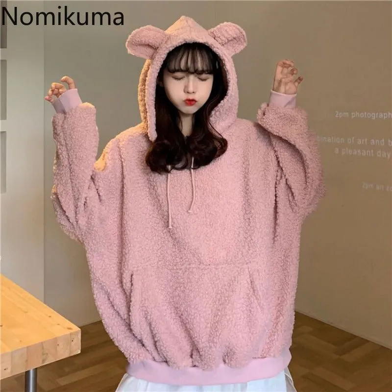 JazzHer 2025 Women Clothing Oversized Hoodies Y2k Tops Streetwear Rabbit Ears Hooded Sweatshirts Thicked Casual Chic Hoodie Ropa Mujer
