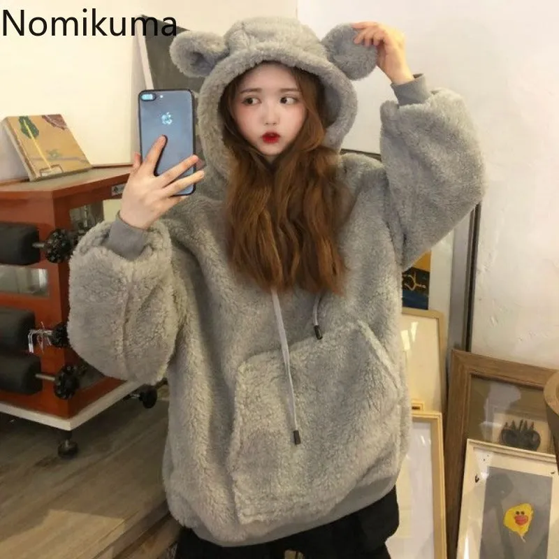 JazzHer 2025 Women Clothing Oversized Hoodies Y2k Tops Streetwear Rabbit Ears Hooded Sweatshirts Thicked Casual Chic Hoodie Ropa Mujer