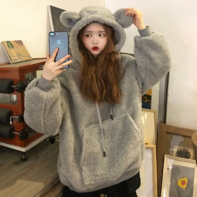 JazzHer 2025 Women Clothing Oversized Hoodies Y2k Tops Streetwear Rabbit Ears Hooded Sweatshirts Thicked Casual Chic Hoodie Ropa Mujer