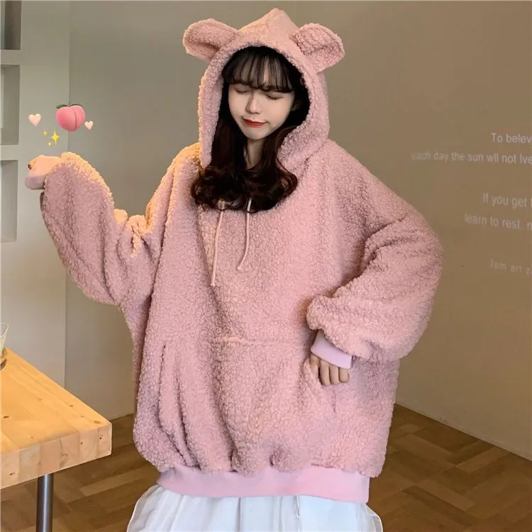 JazzHer 2025 Women Clothing Oversized Hoodies Y2k Tops Streetwear Rabbit Ears Hooded Sweatshirts Thicked Casual Chic Hoodie Ropa Mujer