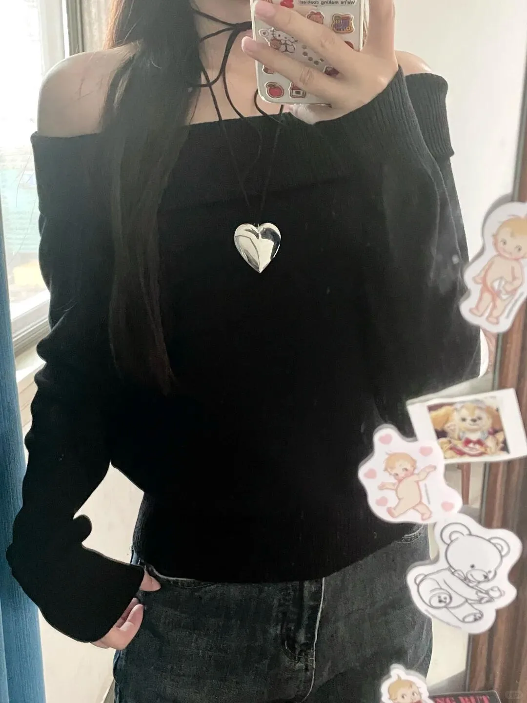 JazzHer New Black Chic Slash Neck Women Sweater Long Sleeve Loose Sexy Knitting Pullovers Winter Girls Sweet Slim Top Y2K Street 2025