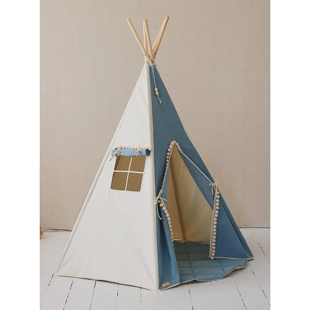 Jeans Teepee With Pompoms - Blue