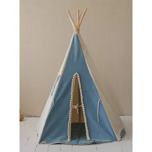 Jeans Teepee With Pompoms - Blue