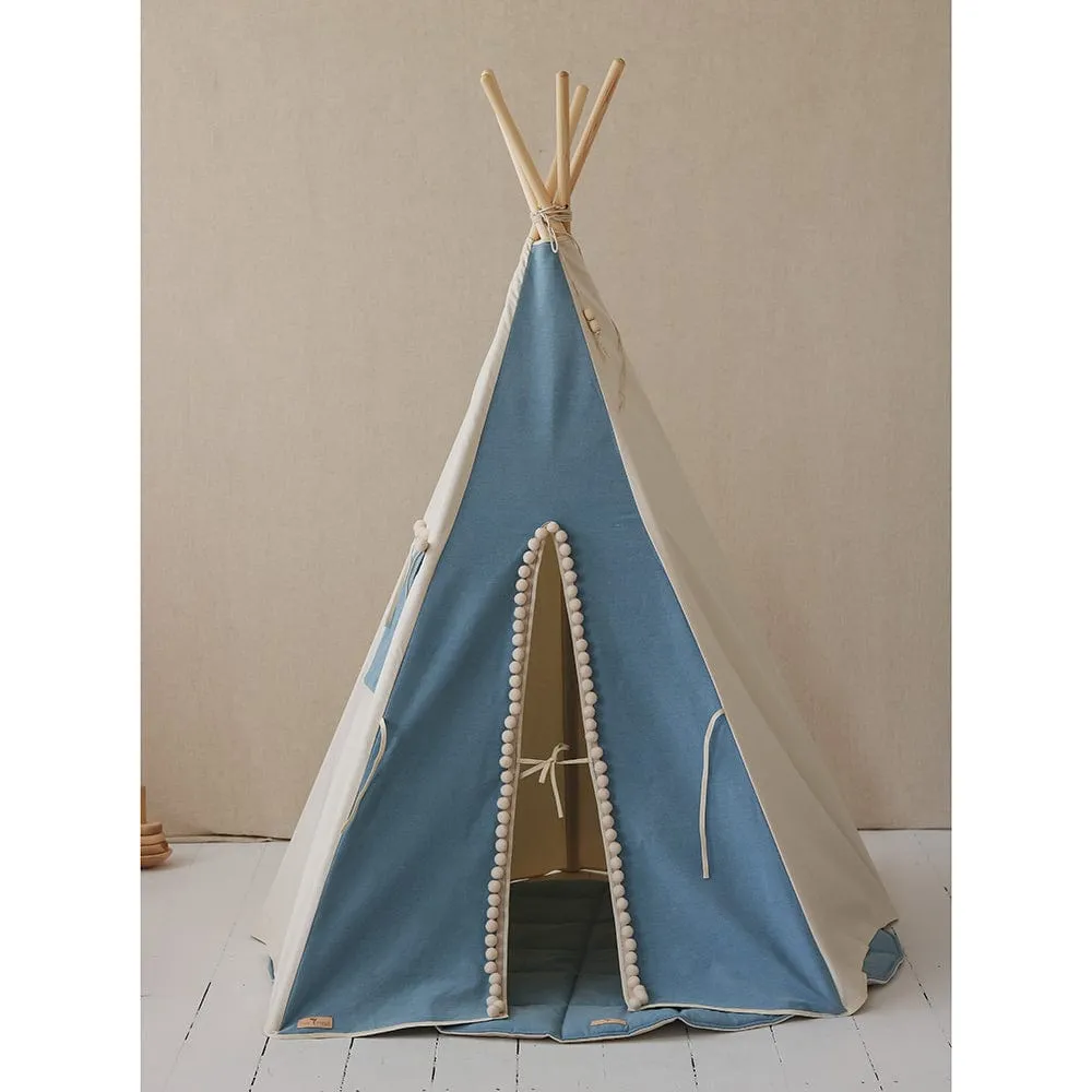 Jeans Teepee With Pompoms - Blue
