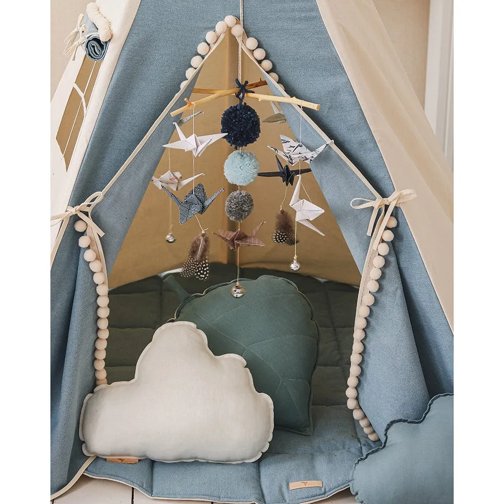 Jeans Teepee With Pompoms - Blue