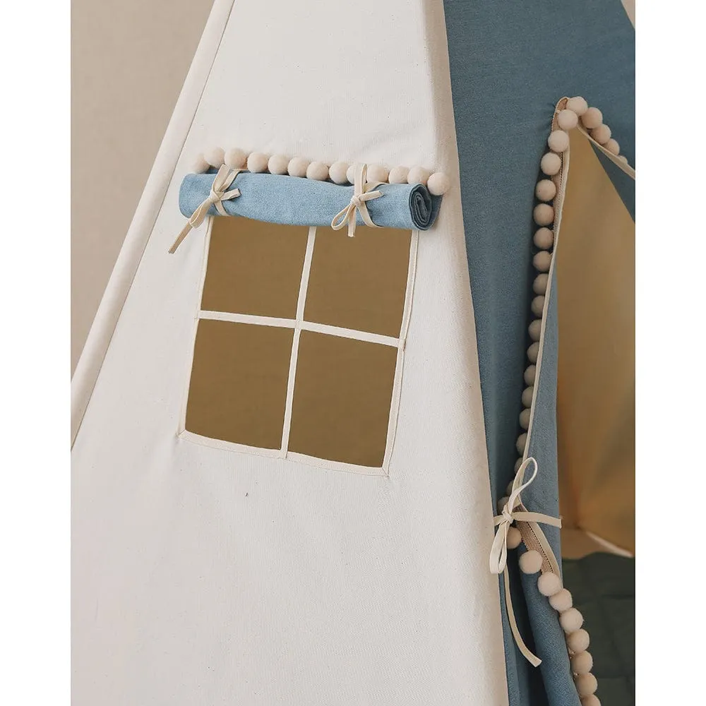 Jeans Teepee With Pompoms - Blue