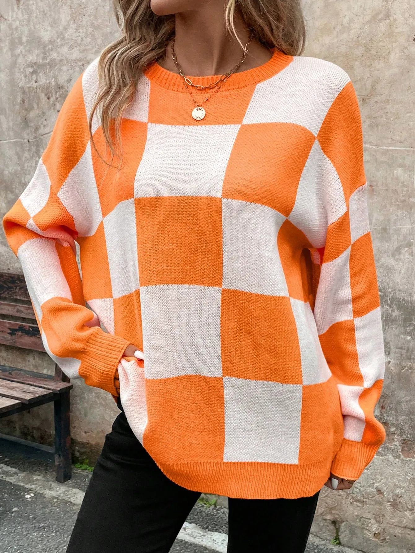 Jersey Cálido a Cuadros Naranja para Mujer en Cherry Vibes