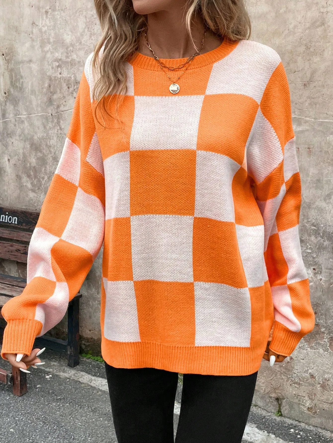 Jersey Cálido a Cuadros Naranja para Mujer en Cherry Vibes