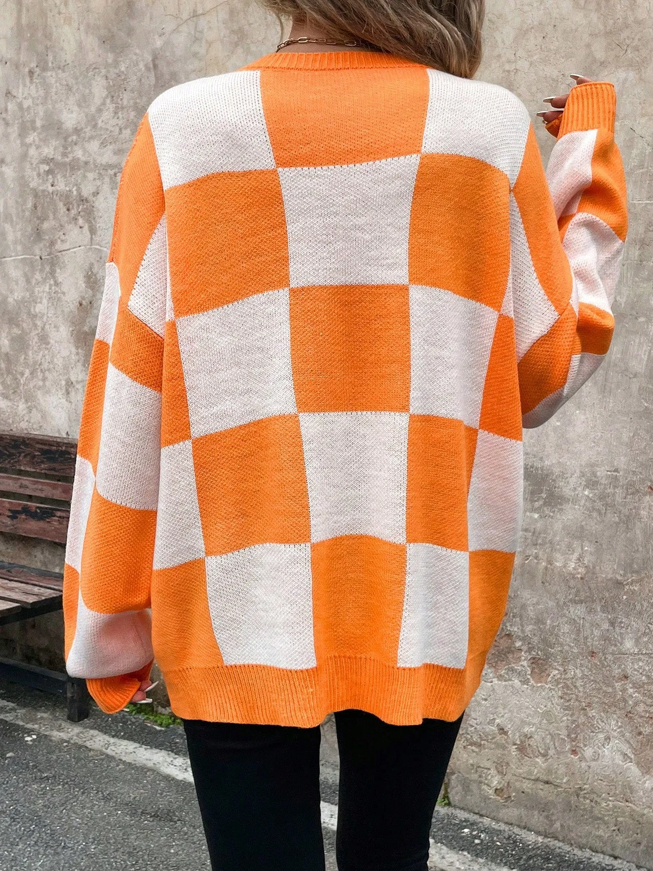 Jersey Cálido a Cuadros Naranja para Mujer en Cherry Vibes