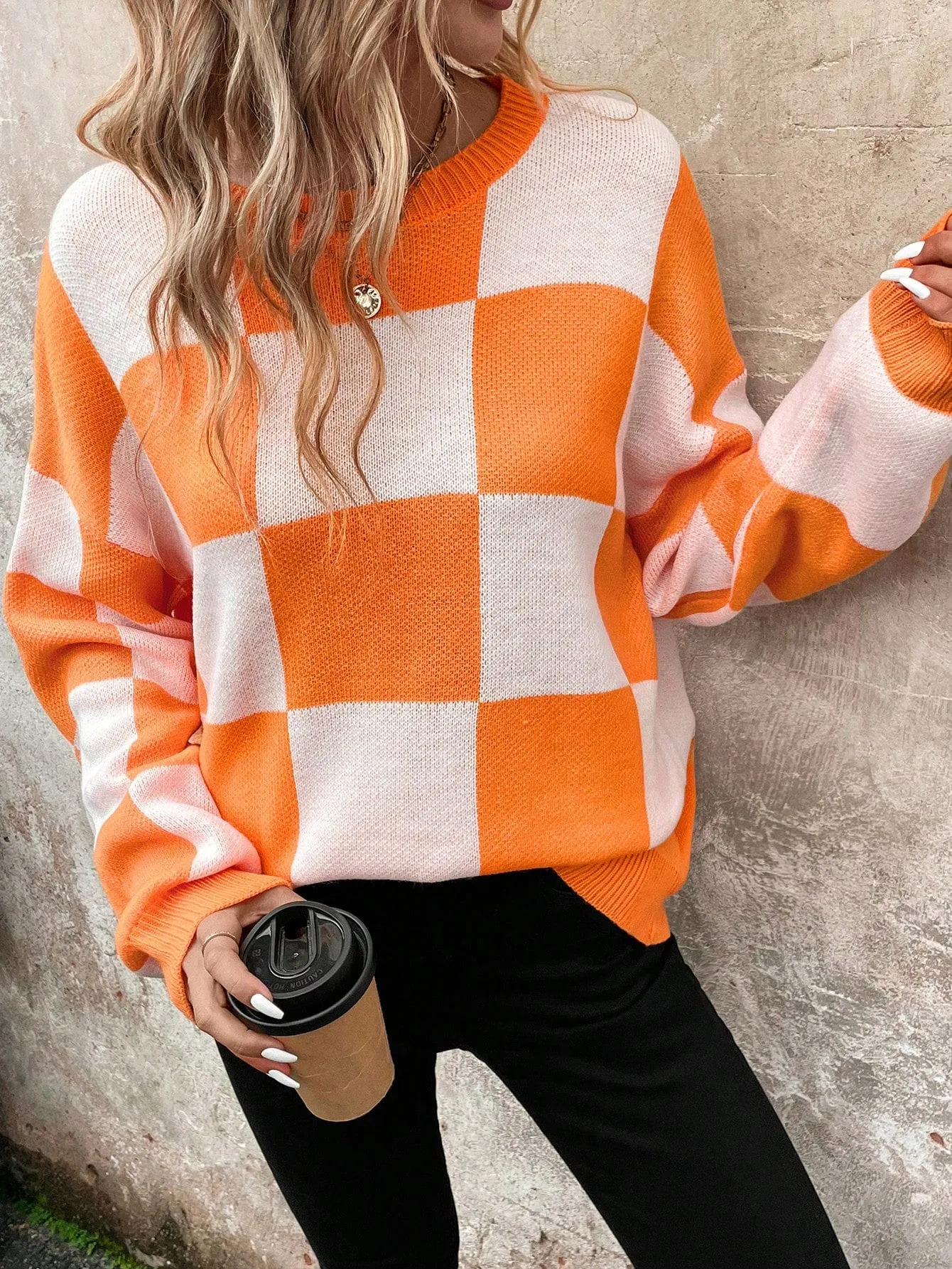 Jersey Cálido a Cuadros Naranja para Mujer en Cherry Vibes