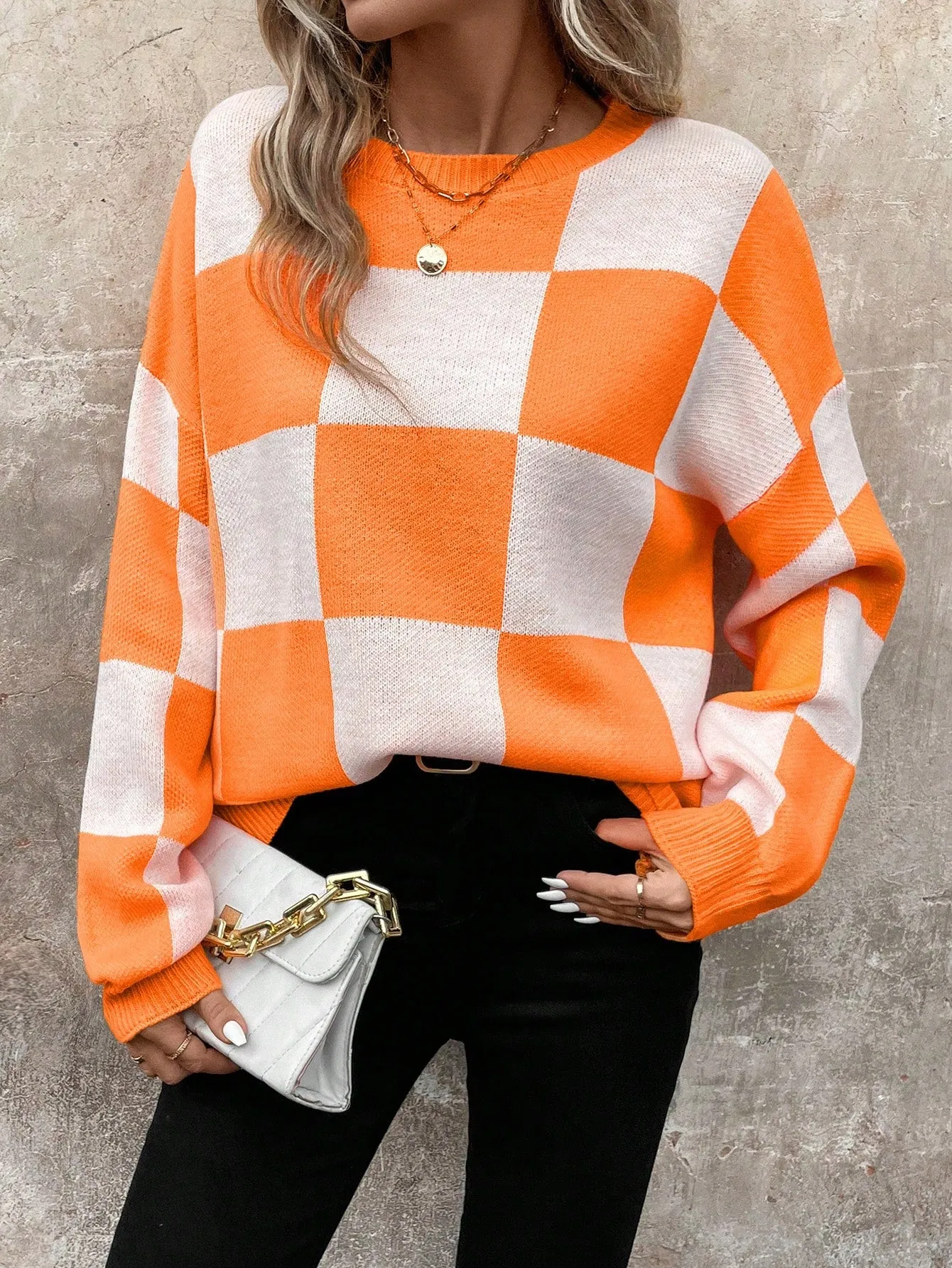 Jersey Cálido a Cuadros Naranja para Mujer en Cherry Vibes