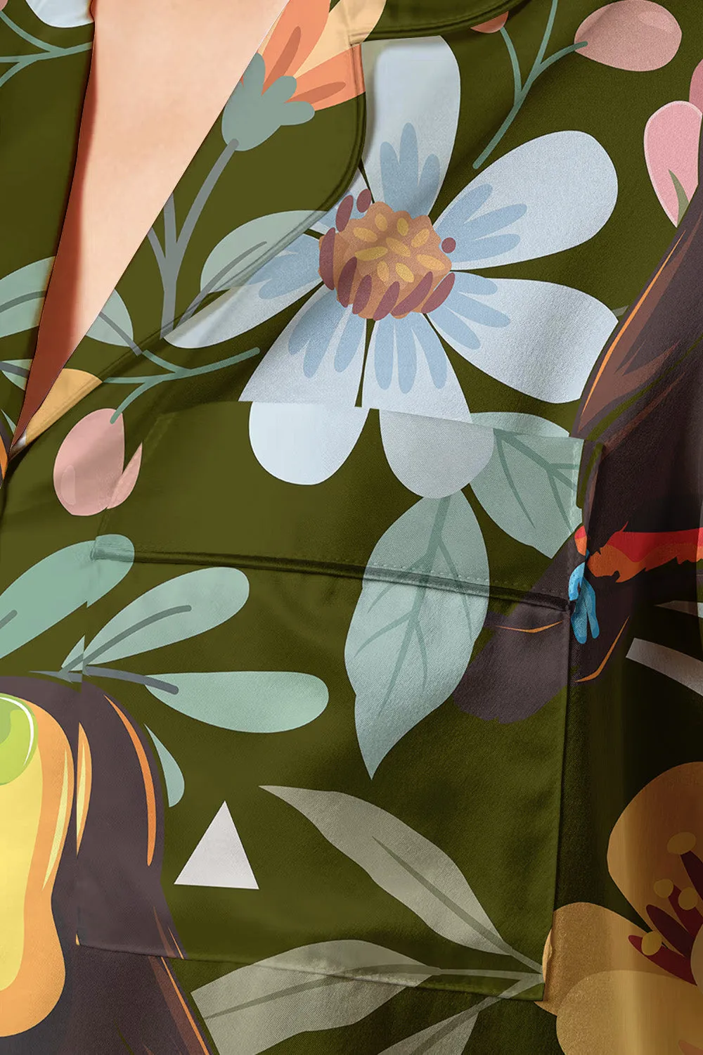 Jungle Whimsy – Playful Tropical Floral Satin Pajama Set