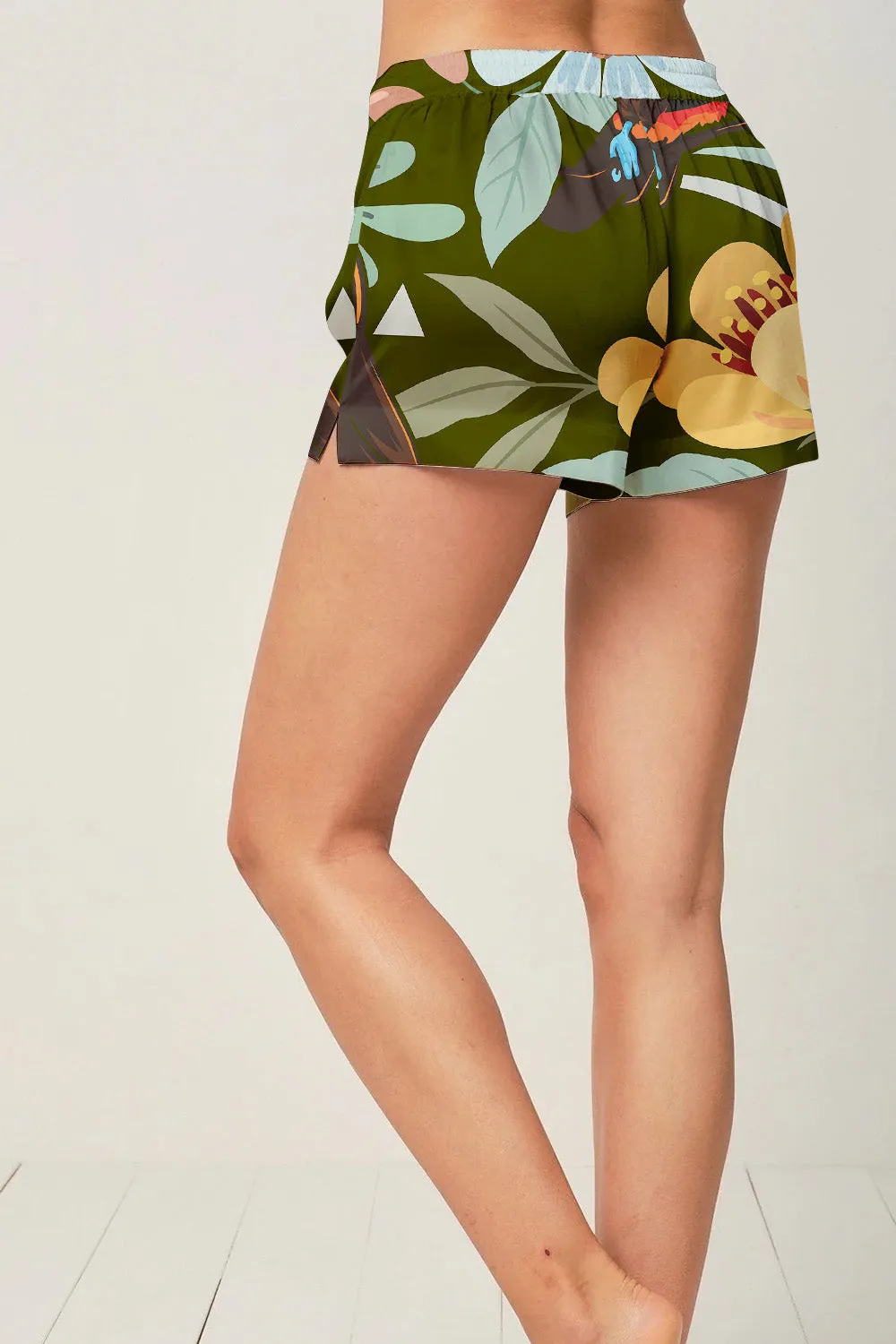 Jungle Whimsy – Playful Tropical Floral Satin Pajama Set