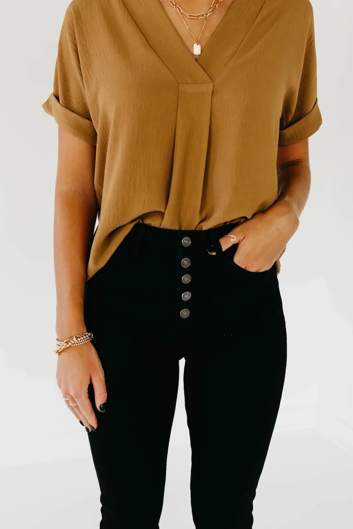 Kan Can 11 Inch High Rise Button Skinny Denim - KC7273BK