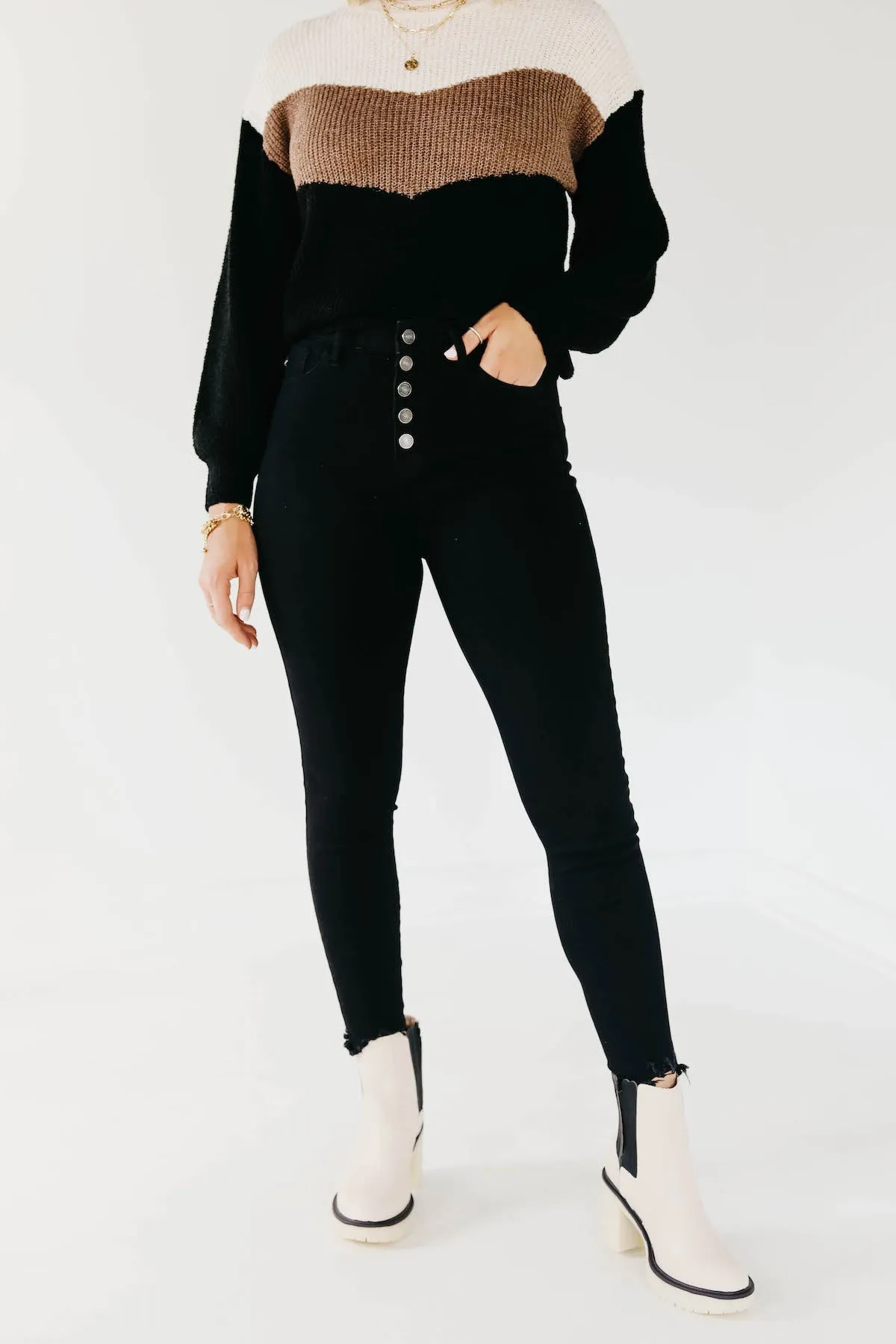 Kan Can 11 Inch High Rise Button Skinny Denim - KC7273BK