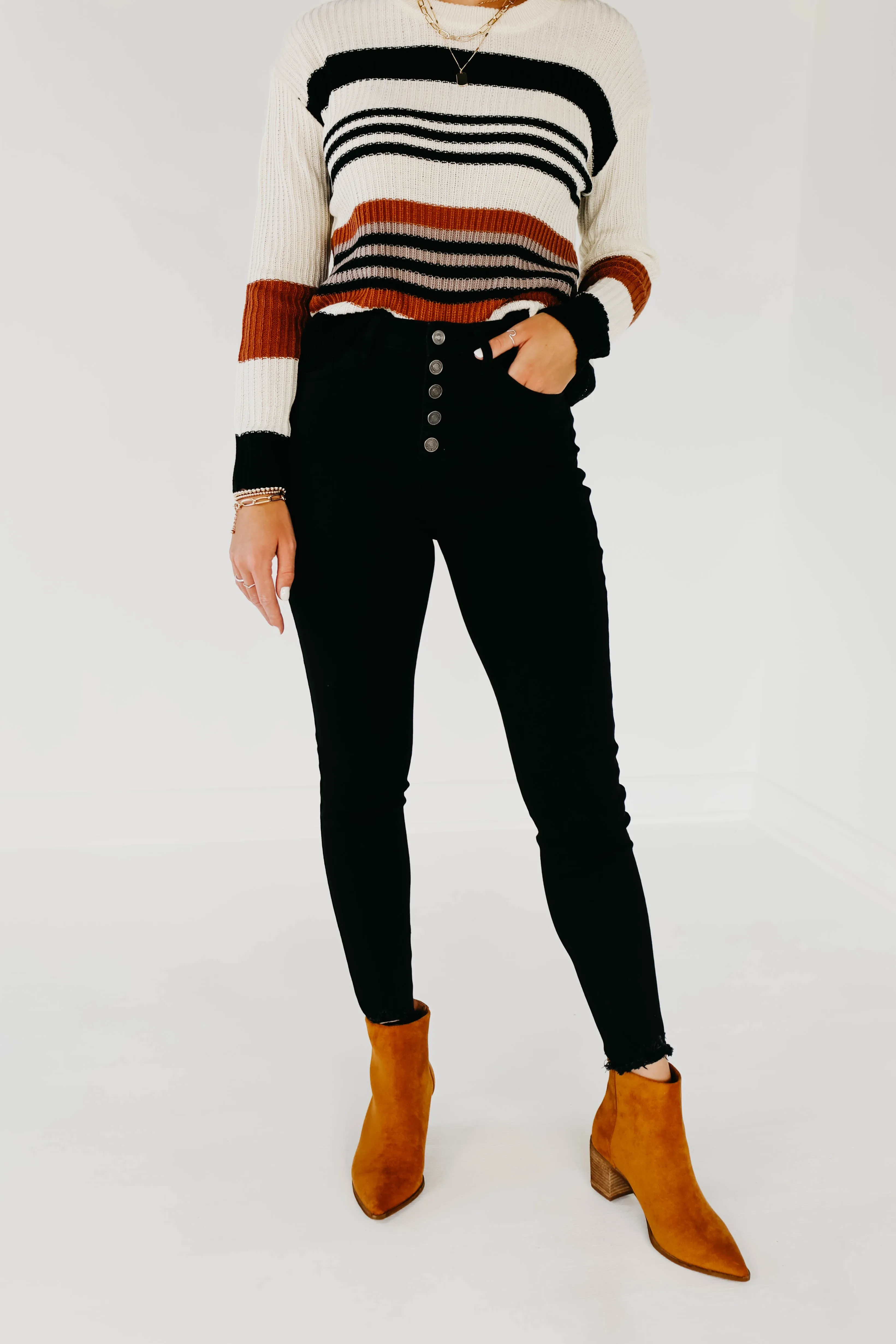 Kan Can 11 Inch High Rise Button Skinny Denim - KC7273BK