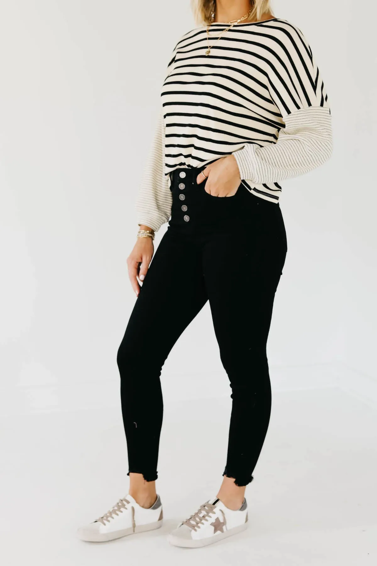 Kan Can 11 Inch High Rise Button Skinny Denim - KC7273BK
