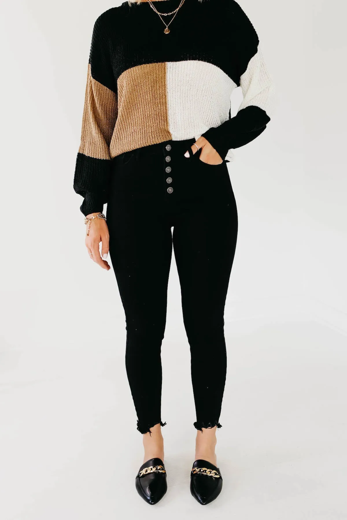 Kan Can 11 Inch High Rise Button Skinny Denim - KC7273BK