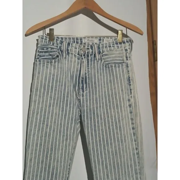 KanCan 26 Ultra High Rise Super Flare Jeans Raw Hem Striped 26 x 33